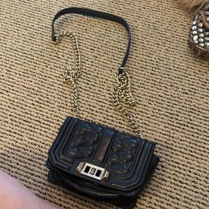 Rebecca Minkoff Black Quilted Crossbody Bag with Gold Chain